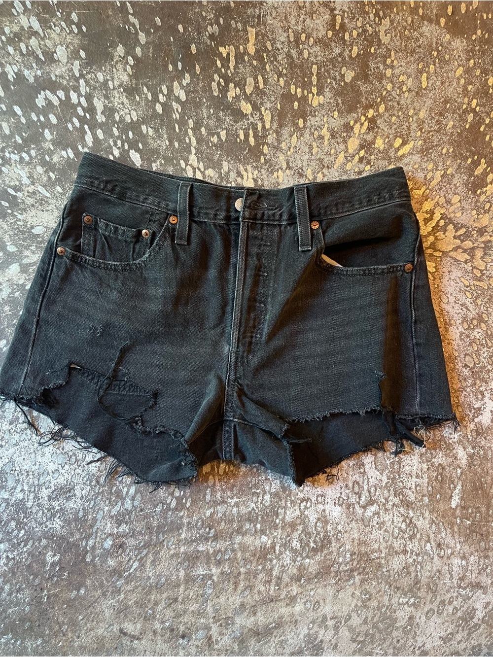 Levi's Black Distressed Denim Cutoff Shorts